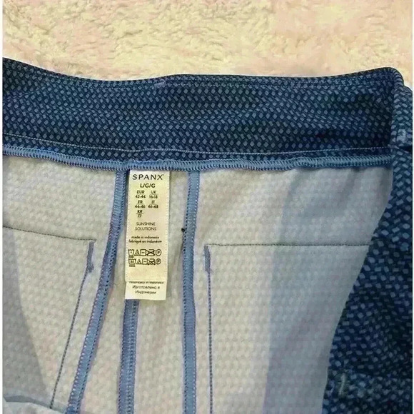 SPANX Sunshine Solutions Shorts 4” Pull On Stretch Geo‎ Scape Blue Perfect SZ L - Picture 2 of 4